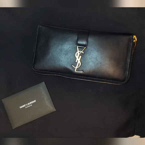 Saint Laurent Black Wallet with Gold Logo - Picture 2 of 9